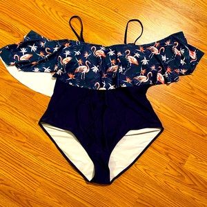 Sheik Navy and Flamingo Bathing Suite size 3X